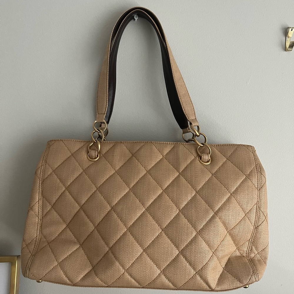 Authentic CHANEL beige canvas tote bag 15 L × 9 1/2  tall - Picture 12 of 13